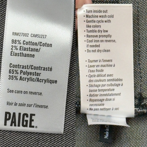 PAIGE Sydney Moto Jacket Night Flight Sherpa Coated Black Stretch Denim Large - Picture 16 of 16